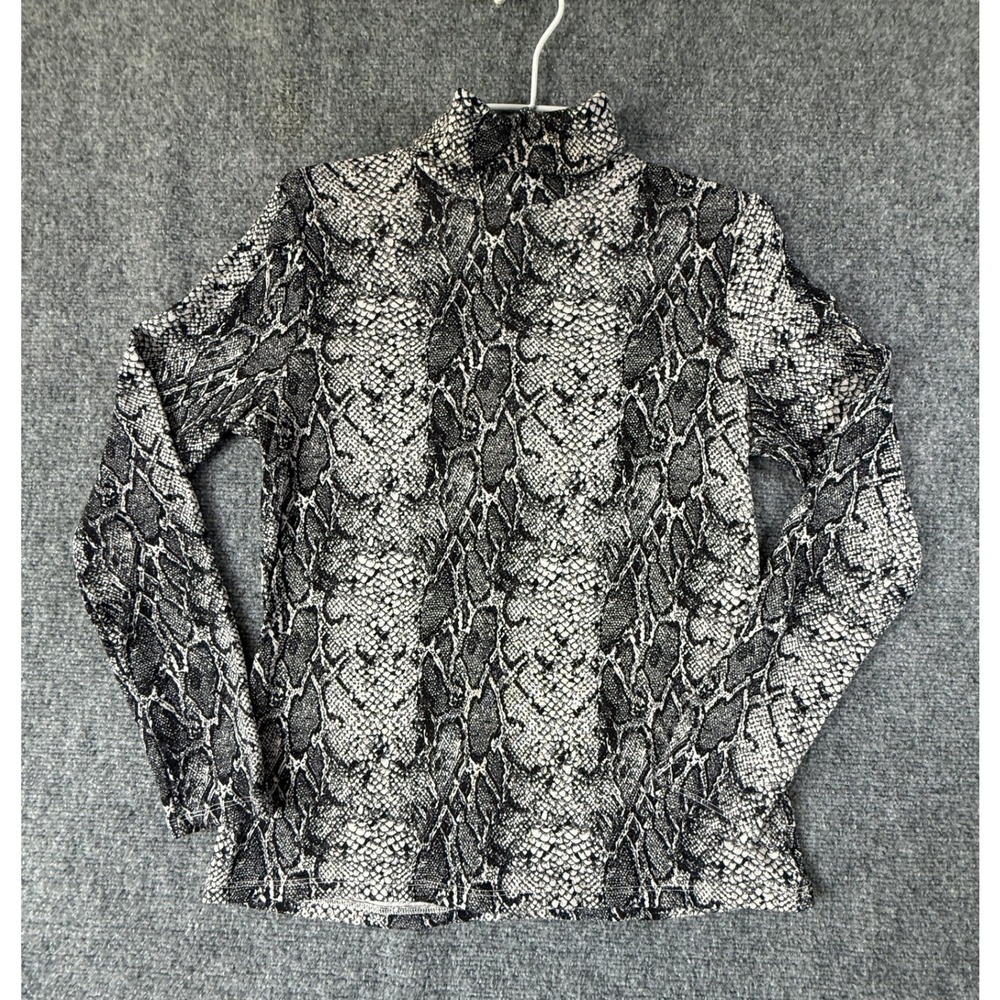 Banana Republic LuxeSpun Snakeskin Print Mock Neck Top Black Gray‎ Women's S